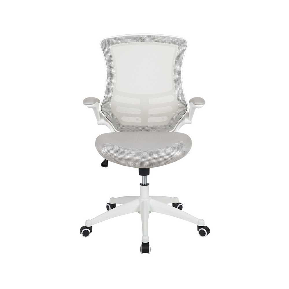 Mid-Back Light Gray Mesh Swivel Ergonomic Task Office Chair with White Frame and Flip-Up Arms