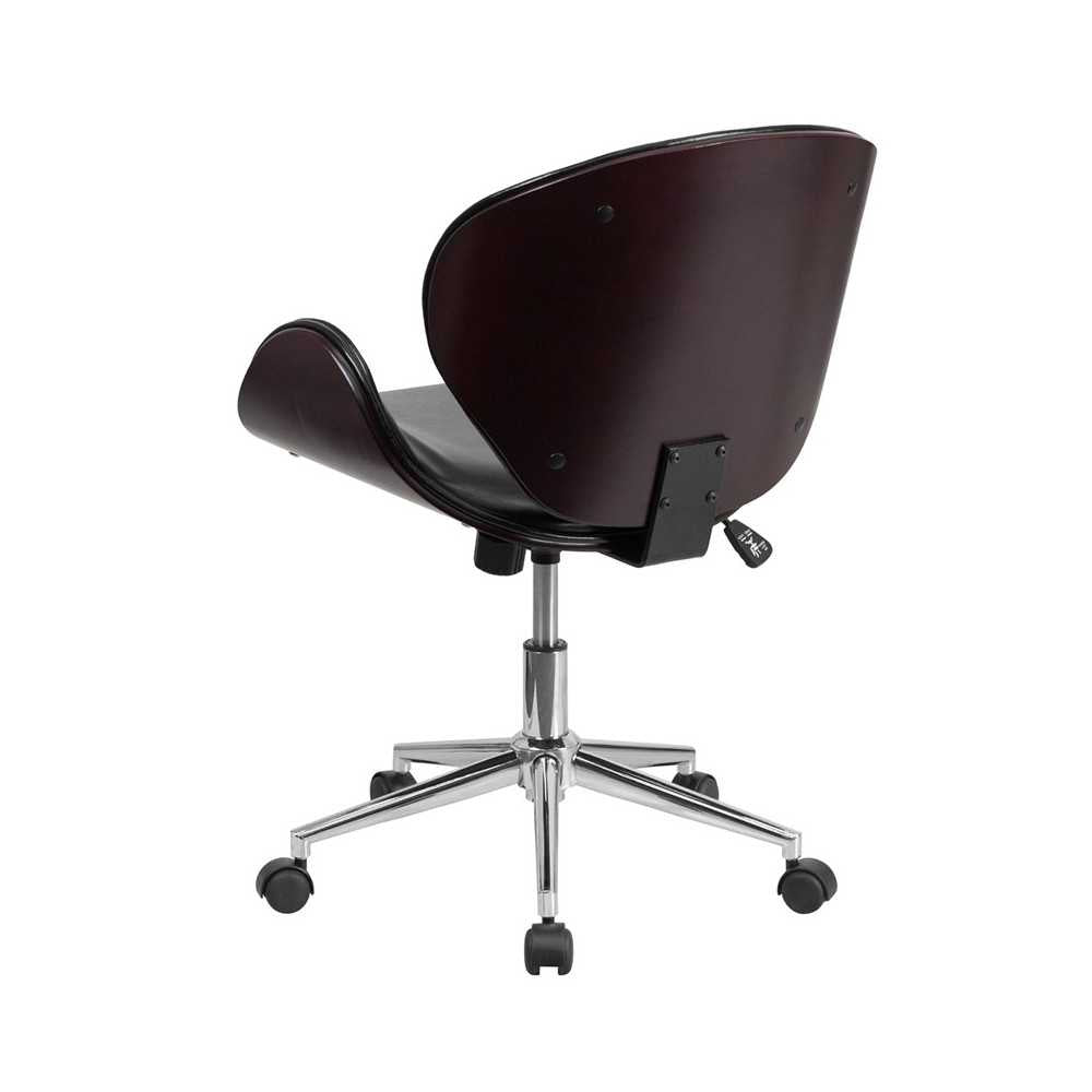 Mid-Back Mahogany Wood Conference Office Chair in Black LeatherSoft