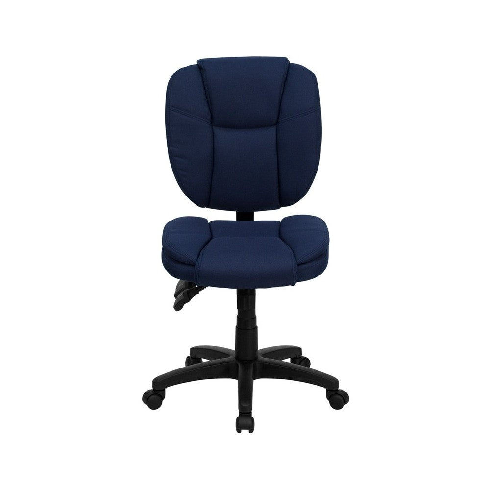 Mid-Back Navy Blue Fabric Multifunction Swivel Ergonomic Task Office Chair with Pillow Top Cushioning