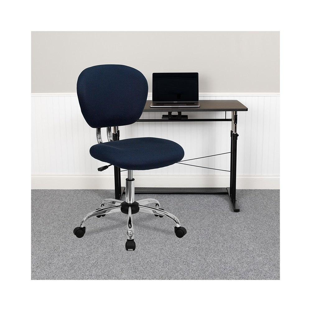 Mid-Back Navy Mesh Padded Swivel Task Office Chair with Chrome Base