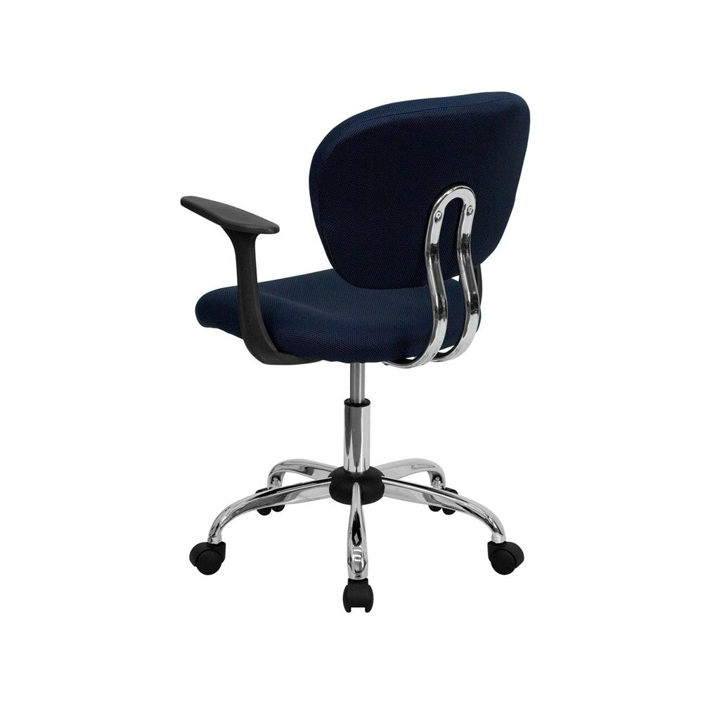 Mid-Back Navy Mesh Padded Swivel Task Office Chair with Chrome Base and Arms