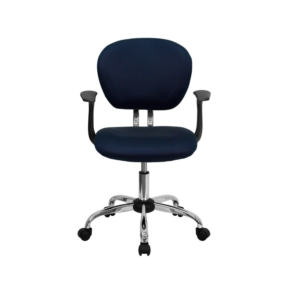 Mid-Back Navy Mesh Padded Swivel Task Office Chair with Chrome Base and Arms