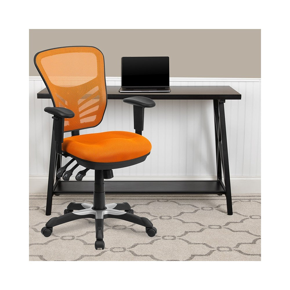 Mid-Back Orange Mesh Multifunction Executive Swivel Ergonomic Office Chair with Adjustable Arms