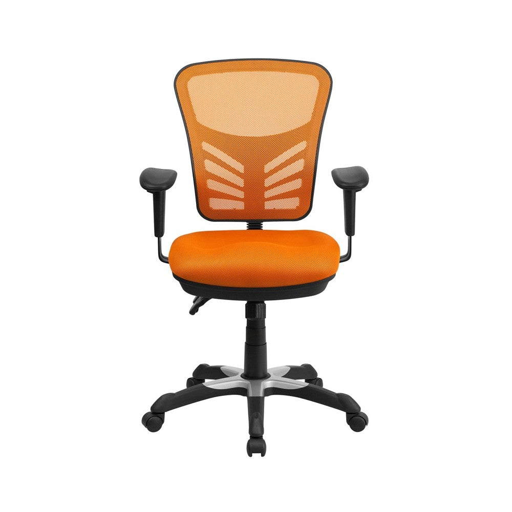 Mid-Back Orange Mesh Multifunction Executive Swivel Ergonomic Office Chair with Adjustable Arms
