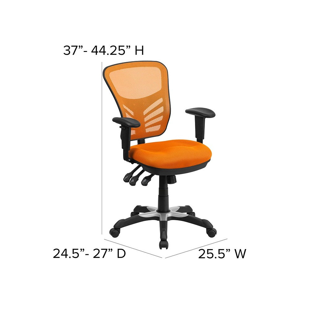 Mid-Back Orange Mesh Multifunction Executive Swivel Ergonomic Office Chair with Adjustable Arms