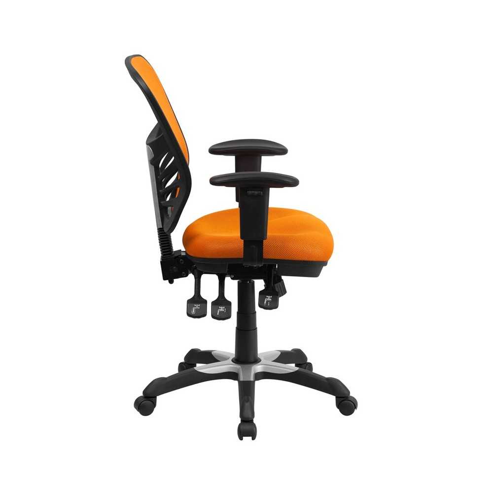 Mid-Back Orange Mesh Multifunction Executive Swivel Ergonomic Office Chair with Adjustable Arms