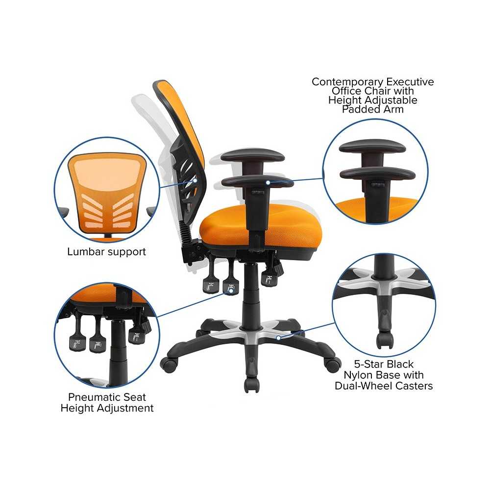 Mid-Back Orange Mesh Multifunction Executive Swivel Ergonomic Office Chair with Adjustable Arms