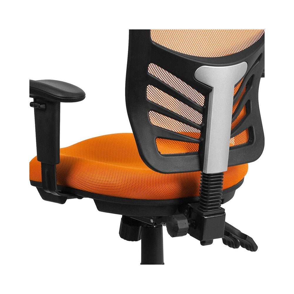 Mid-Back Orange Mesh Multifunction Executive Swivel Ergonomic Office Chair with Adjustable Arms