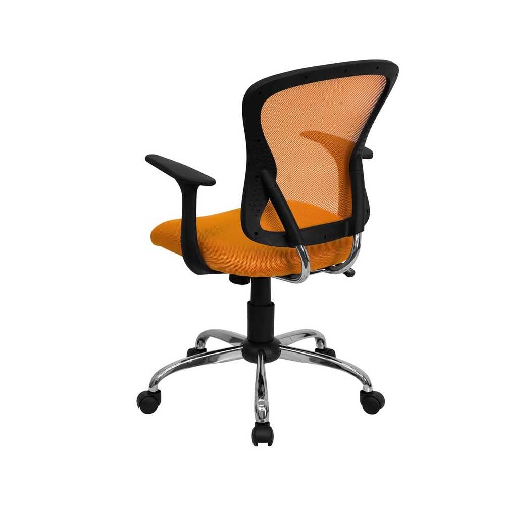 Mid-Back Orange Mesh Swivel Task Office Chair with Chrome Base and Arms