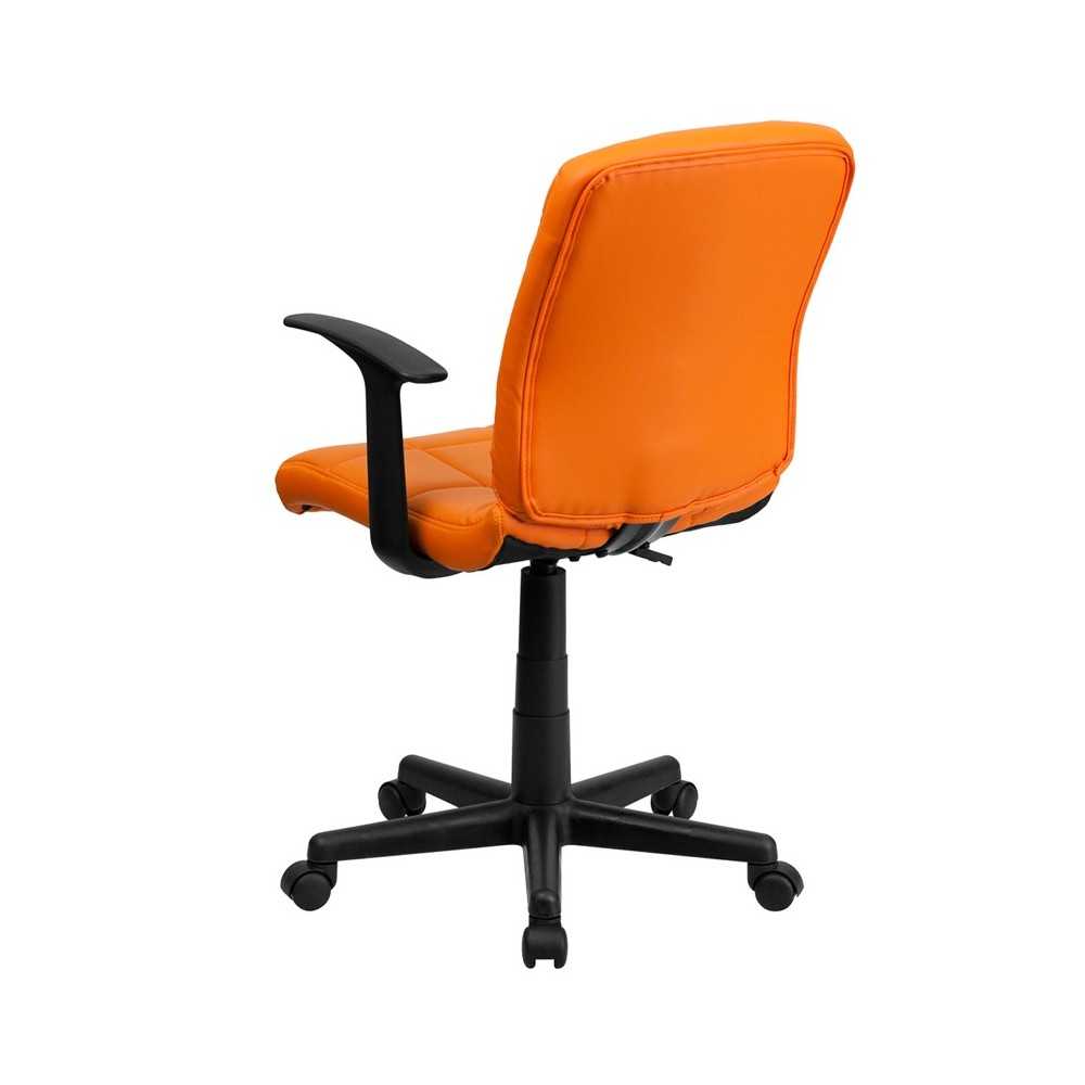 Mid-Back Orange Quilted Vinyl Swivel Task Office Chair with Arms