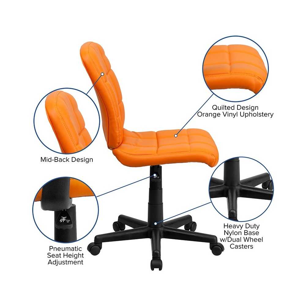 Mid-Back Orange Quilted Vinyl Swivel Task Office Chair