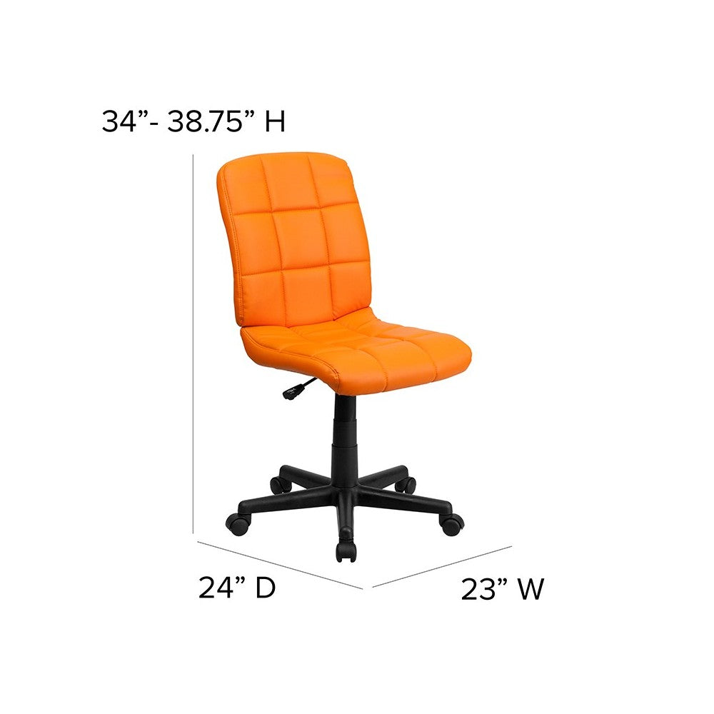 Mid-Back Orange Quilted Vinyl Swivel Task Office Chair