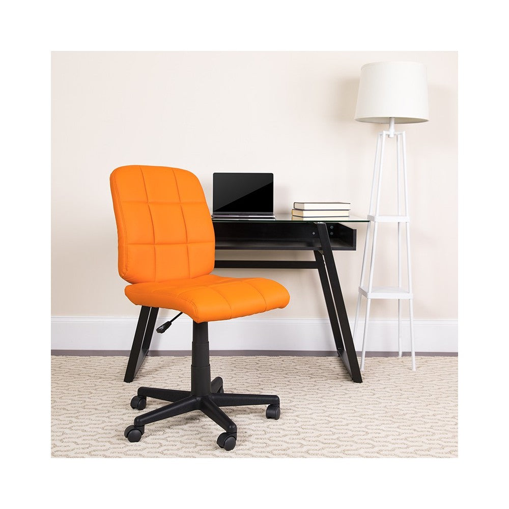 Mid-Back Orange Quilted Vinyl Swivel Task Office Chair