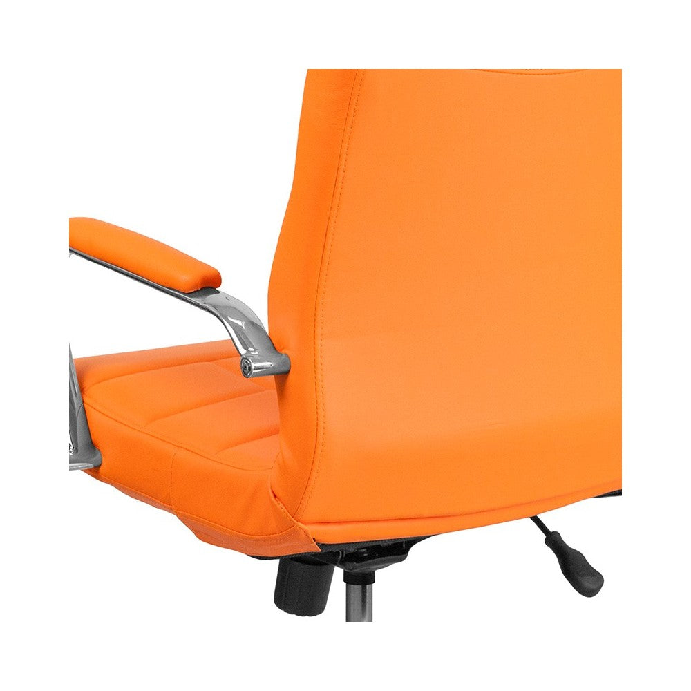 Mid-Back Orange Vinyl Executive Swivel Office Chair with Chrome Base and Arms