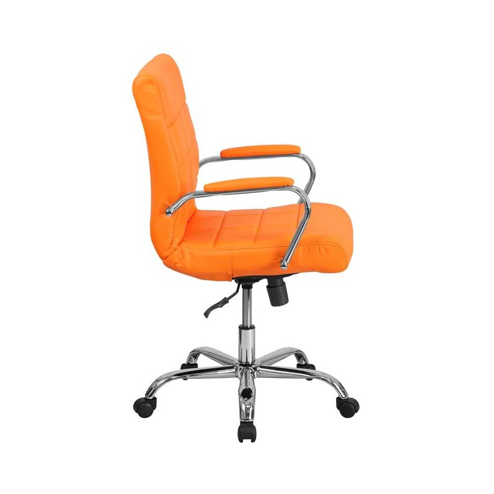 Mid-Back Orange Vinyl Executive Swivel Office Chair with Chrome Base and Arms