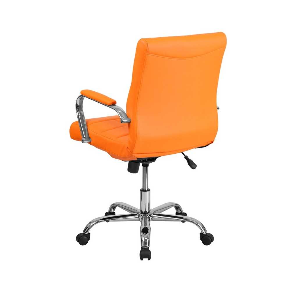 Mid-Back Orange Vinyl Executive Swivel Office Chair with Chrome Base and Arms