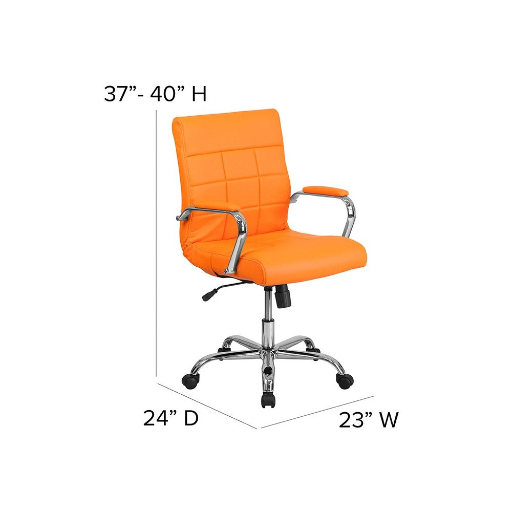 Mid-Back Orange Vinyl Executive Swivel Office Chair with Chrome Base and Arms
