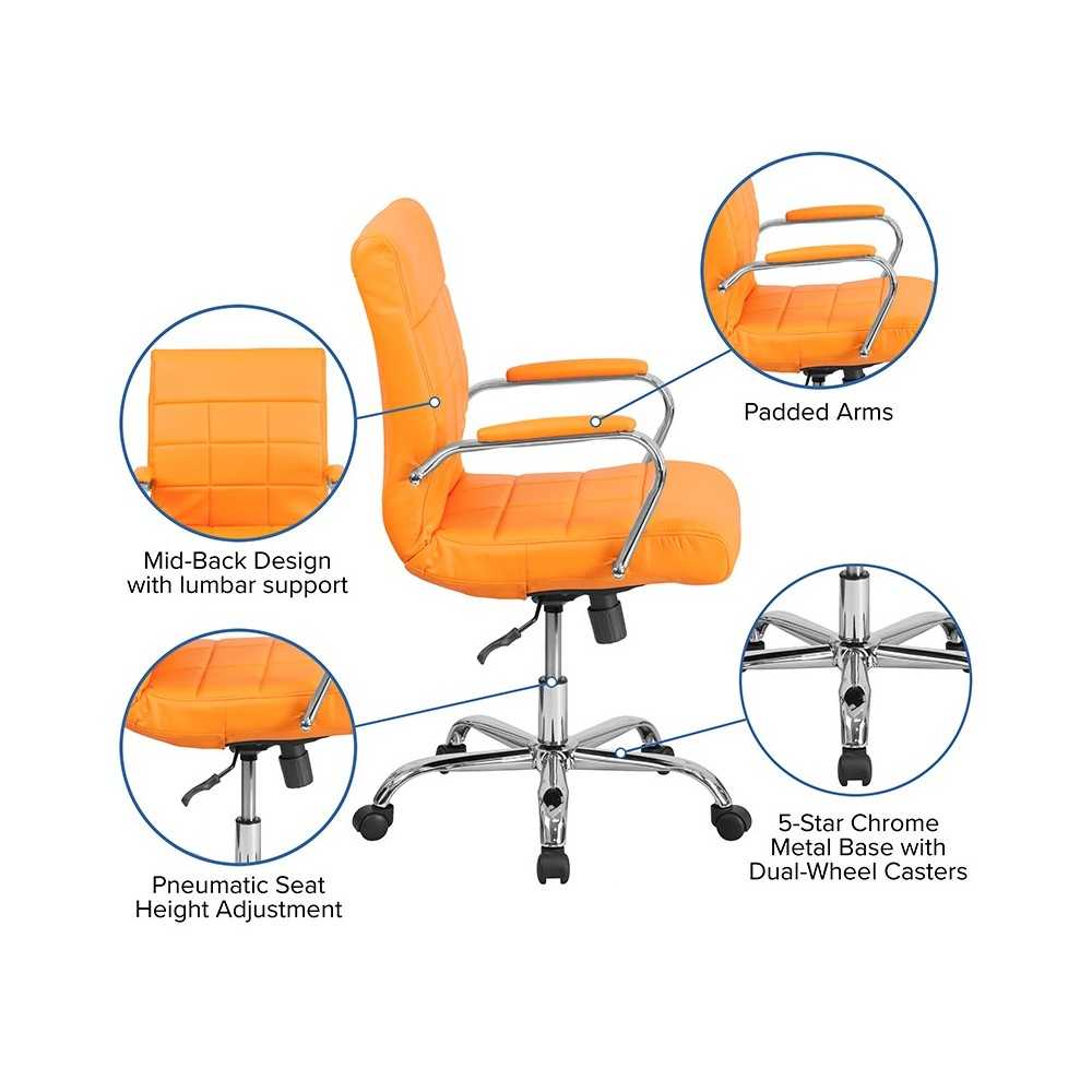 Mid-Back Orange Vinyl Executive Swivel Office Chair with Chrome Base and Arms