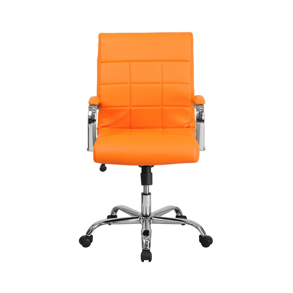 Mid-Back Orange Vinyl Executive Swivel Office Chair with Chrome Base and Arms