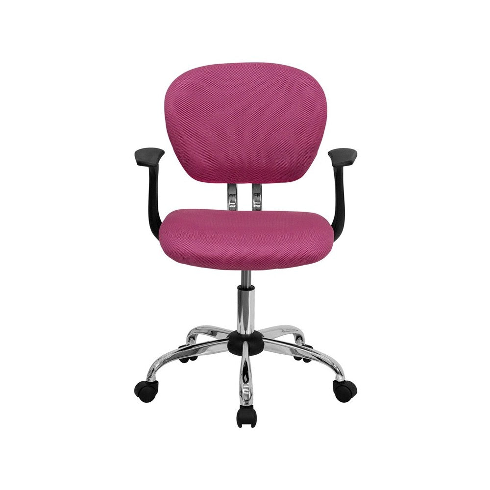 Mid-Back Pink Mesh Padded Swivel Task Office Chair with Chrome Base and Arms