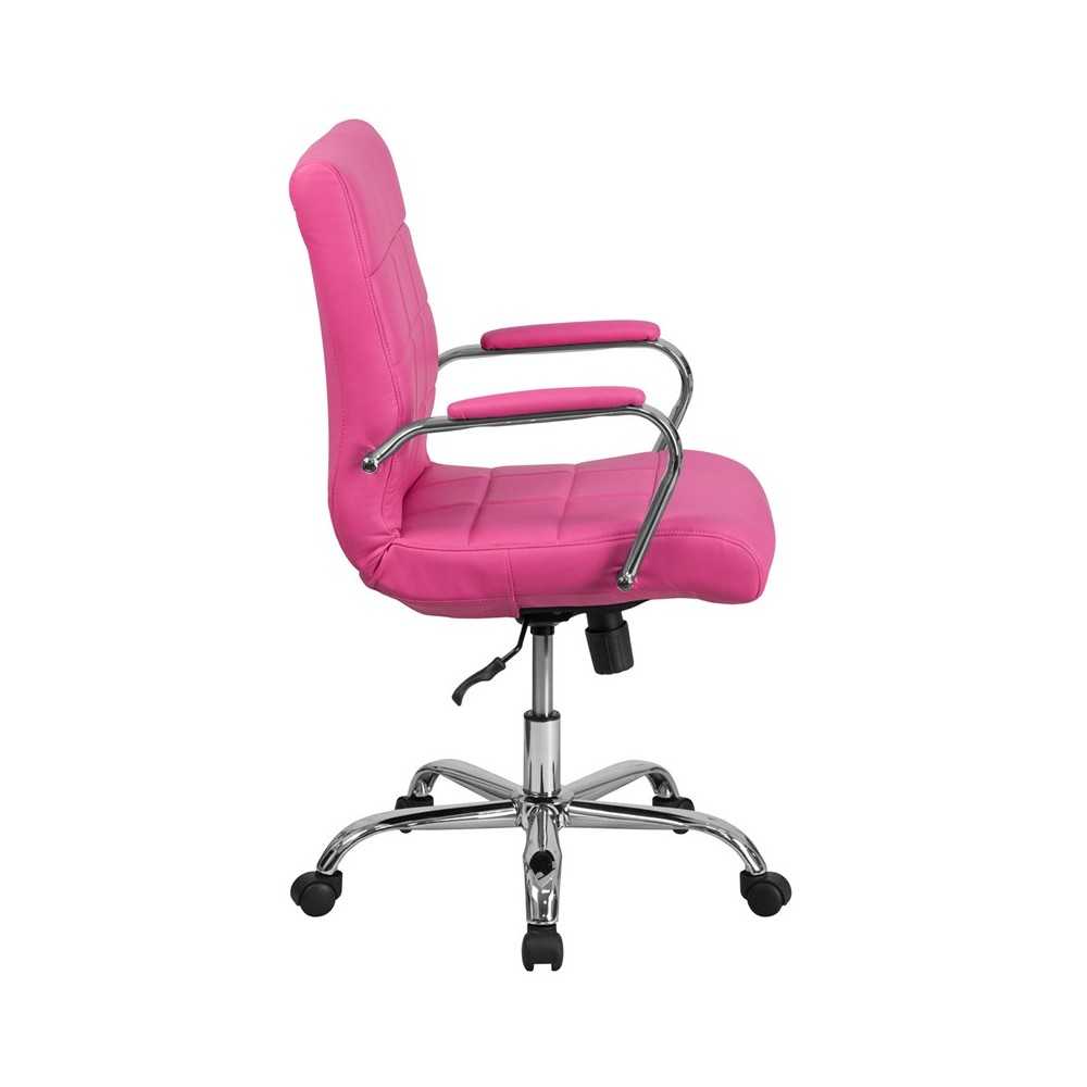 Mid-Back Pink Vinyl Executive Swivel Office Chair with Chrome Base and Arms