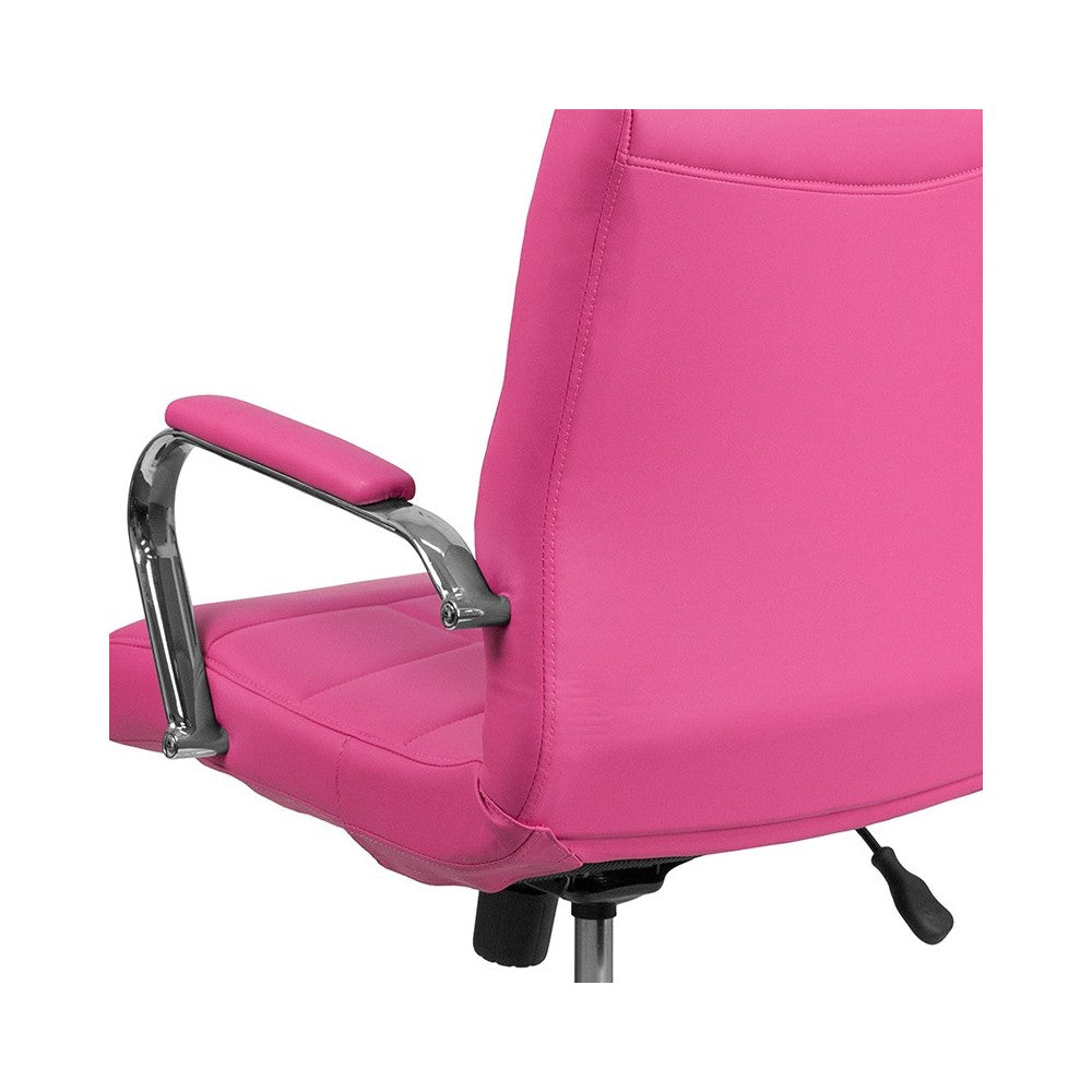 Mid-Back Pink Vinyl Executive Swivel Office Chair with Chrome Base and Arms