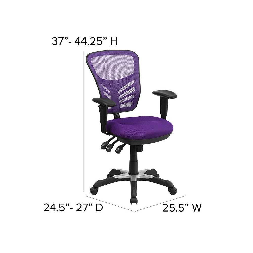 Mid-Back Purple Mesh Multifunction Executive Swivel Ergonomic Office Chair with Adjustable Arms