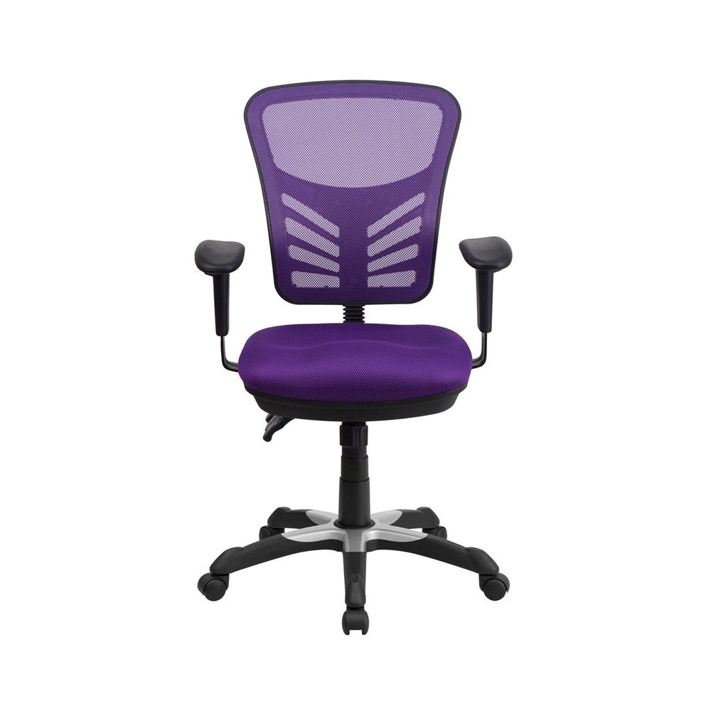 Mid-Back Purple Mesh Multifunction Executive Swivel Ergonomic Office Chair with Adjustable Arms