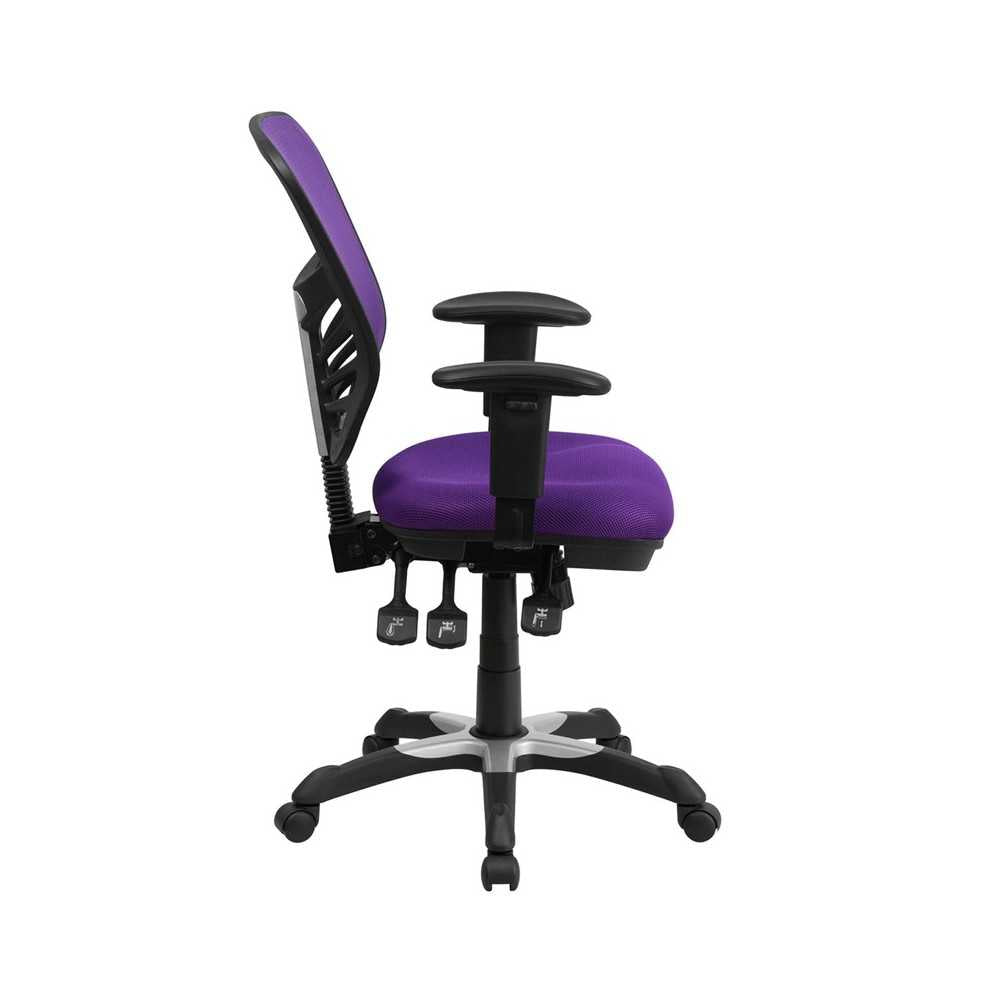 Mid-Back Purple Mesh Multifunction Executive Swivel Ergonomic Office Chair with Adjustable Arms