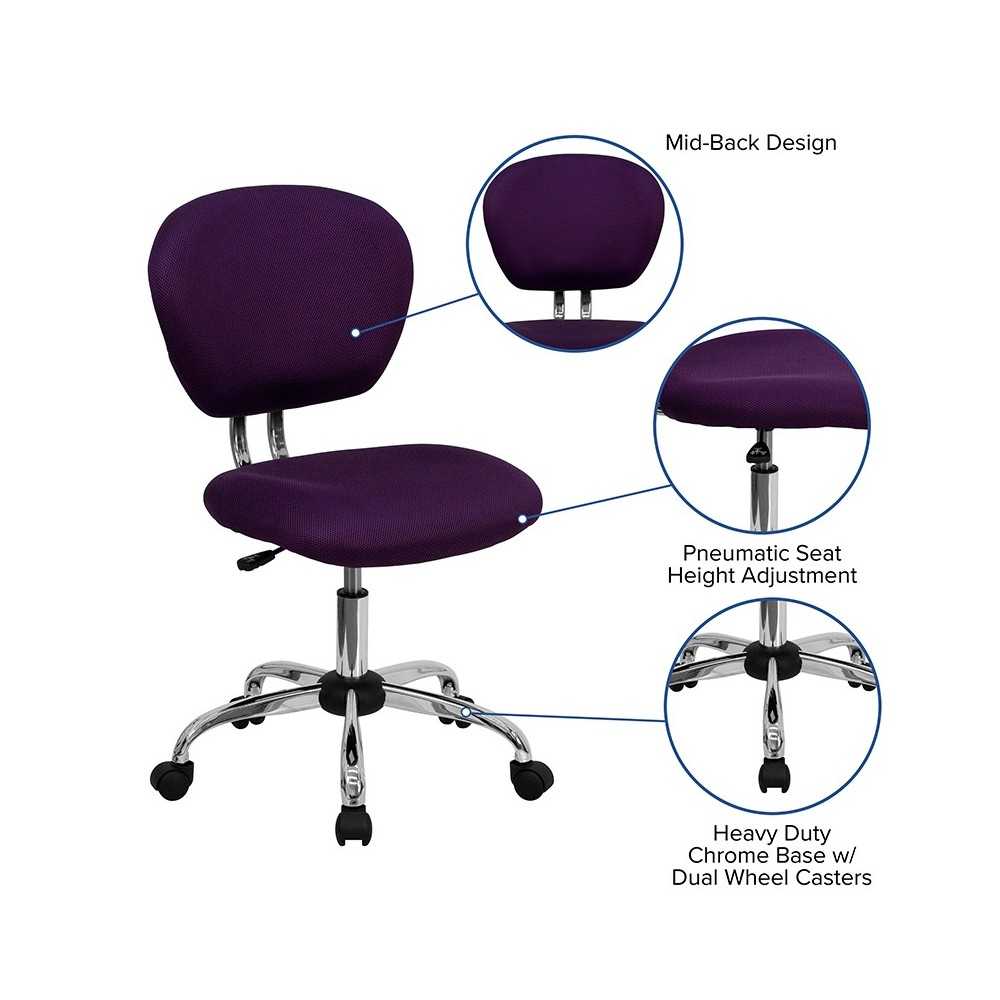 Mid-Back Purple Mesh Padded Swivel Task Office Chair with Chrome Base