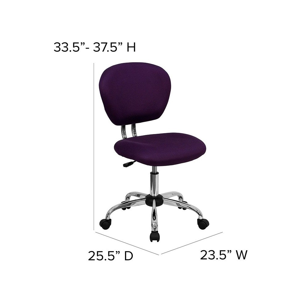 Mid-Back Purple Mesh Padded Swivel Task Office Chair with Chrome Base