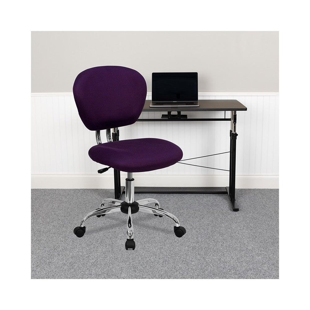 Mid-Back Purple Mesh Padded Swivel Task Office Chair with Chrome Base