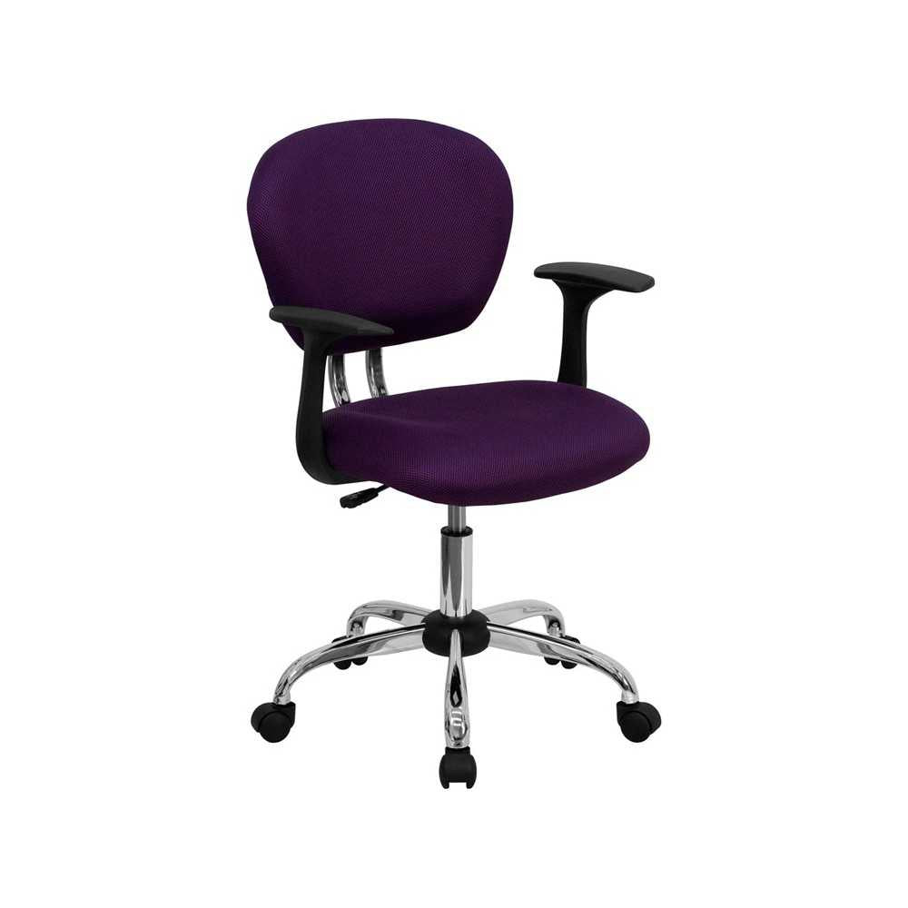 Mid-Back Purple Mesh Padded Swivel Task Office Chair with Chrome Base and Arms