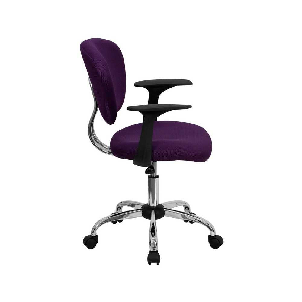Mid-Back Purple Mesh Padded Swivel Task Office Chair with Chrome Base and Arms