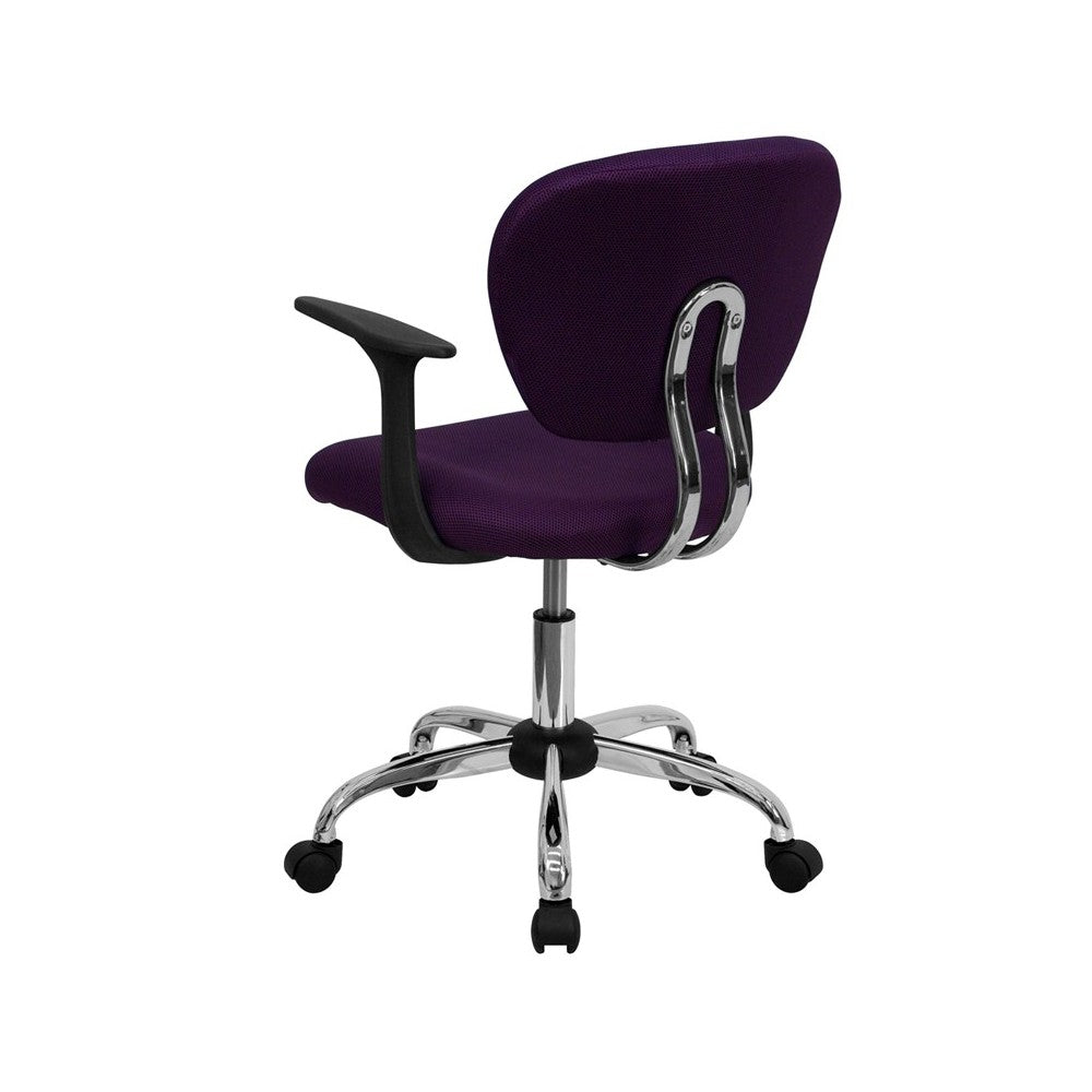 Mid-Back Purple Mesh Padded Swivel Task Office Chair with Chrome Base and Arms