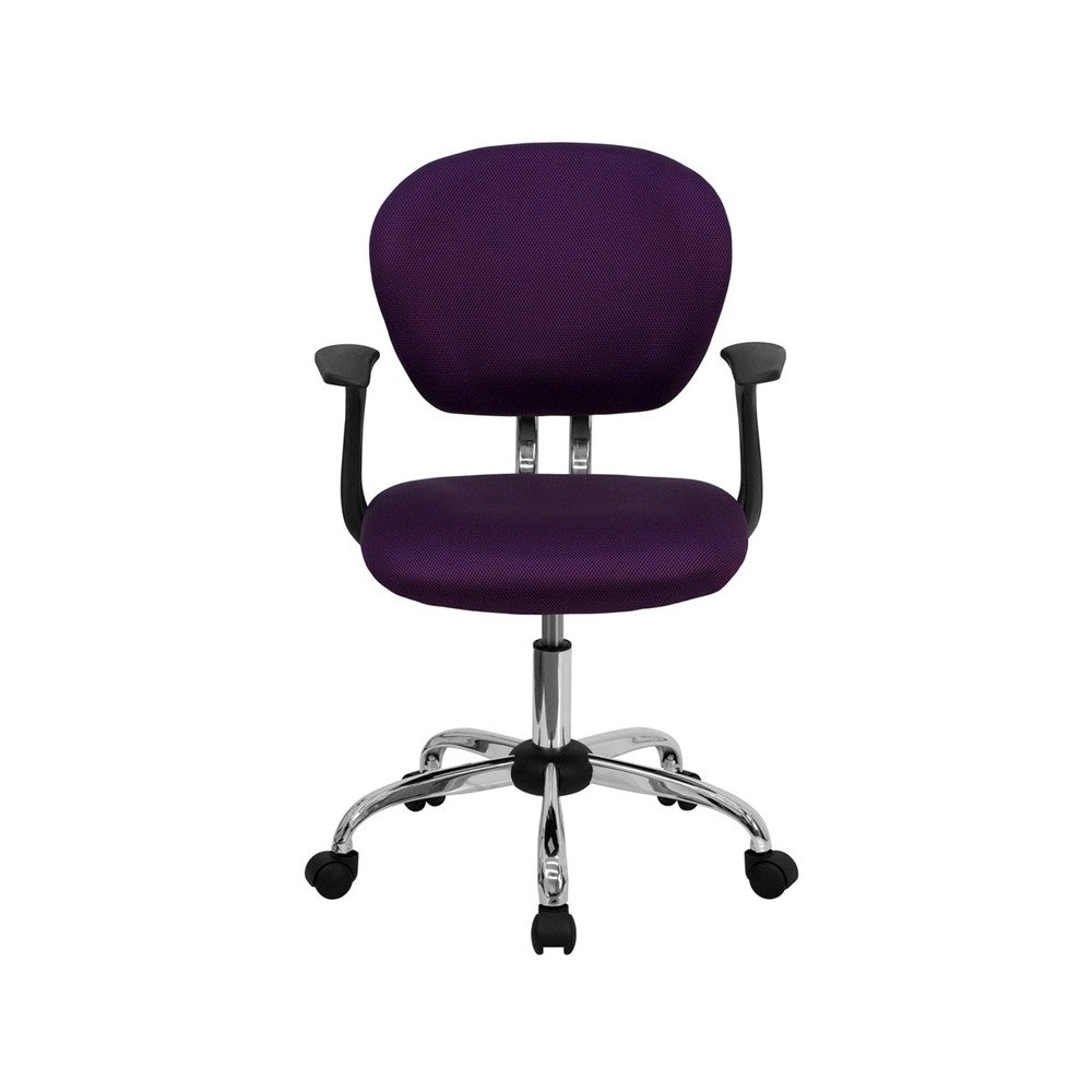 Mid-Back Purple Mesh Padded Swivel Task Office Chair with Chrome Base and Arms