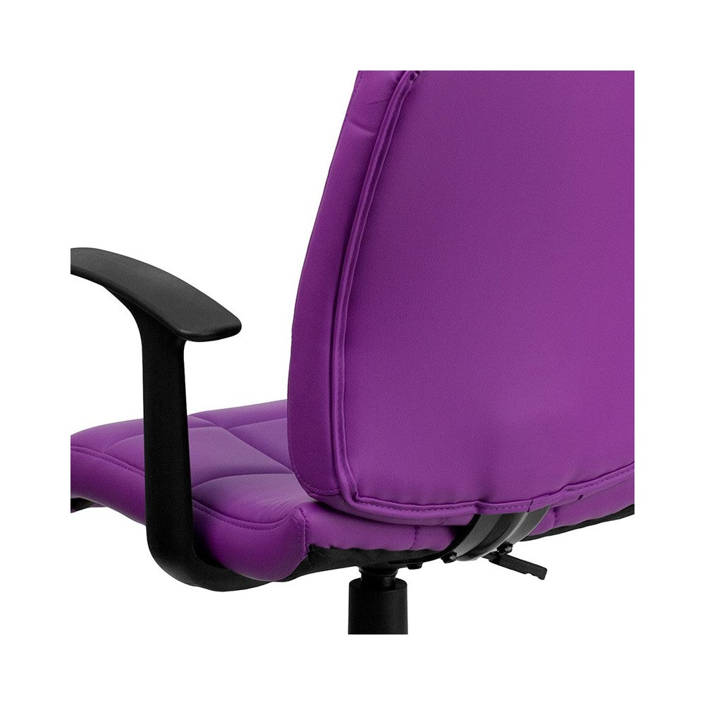 Mid-Back Purple Quilted Vinyl Swivel Task Office Chair with Arms