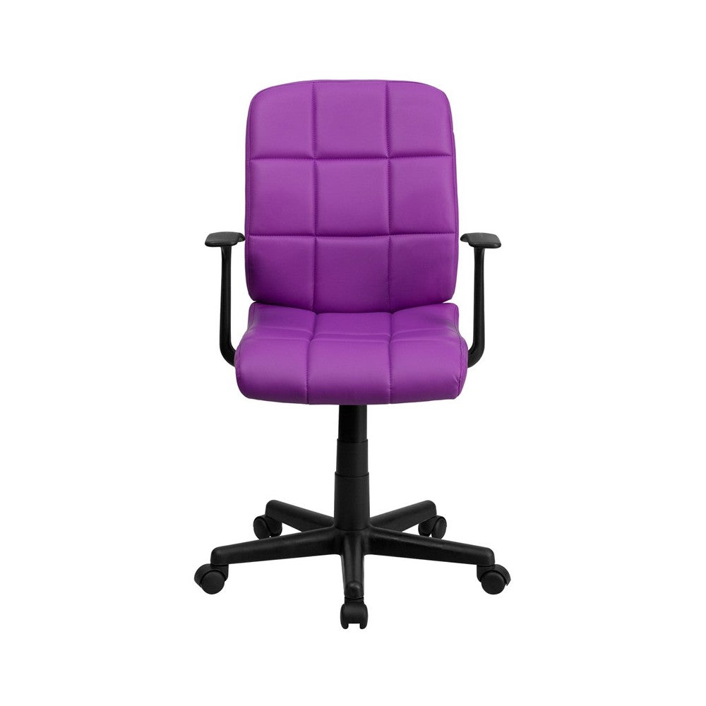 Mid-Back Purple Quilted Vinyl Swivel Task Office Chair with Arms