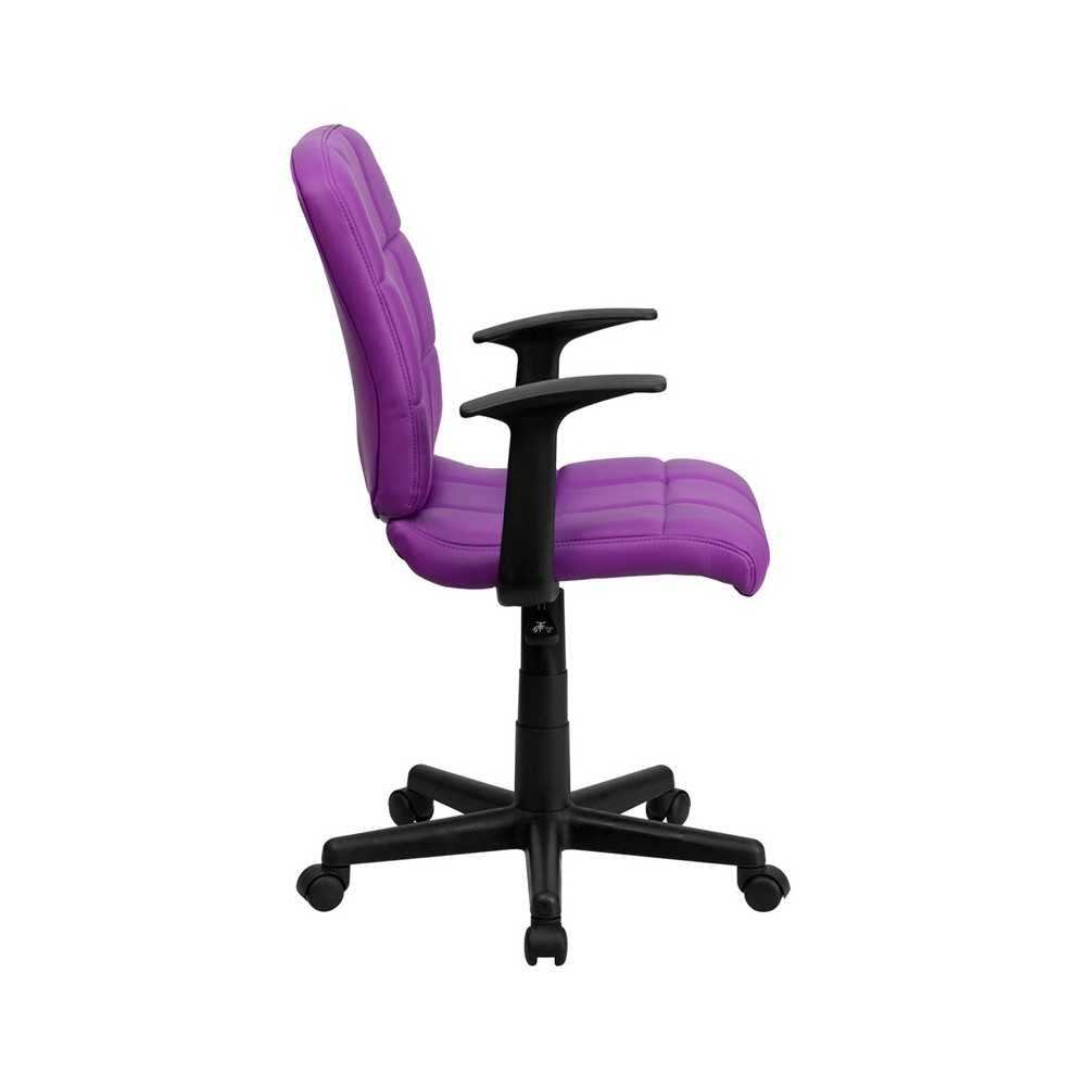 Mid-Back Purple Quilted Vinyl Swivel Task Office Chair with Arms