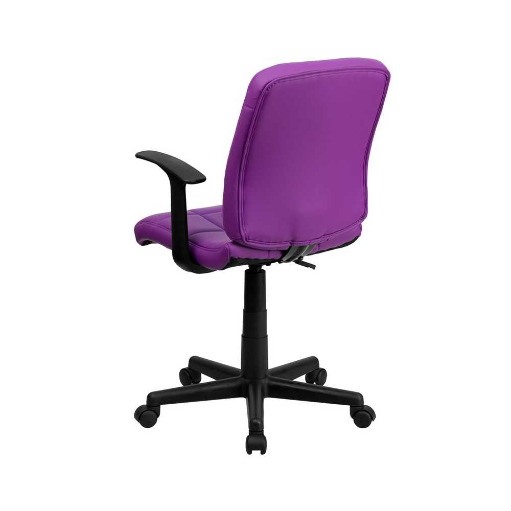 Mid-Back Purple Quilted Vinyl Swivel Task Office Chair with Arms