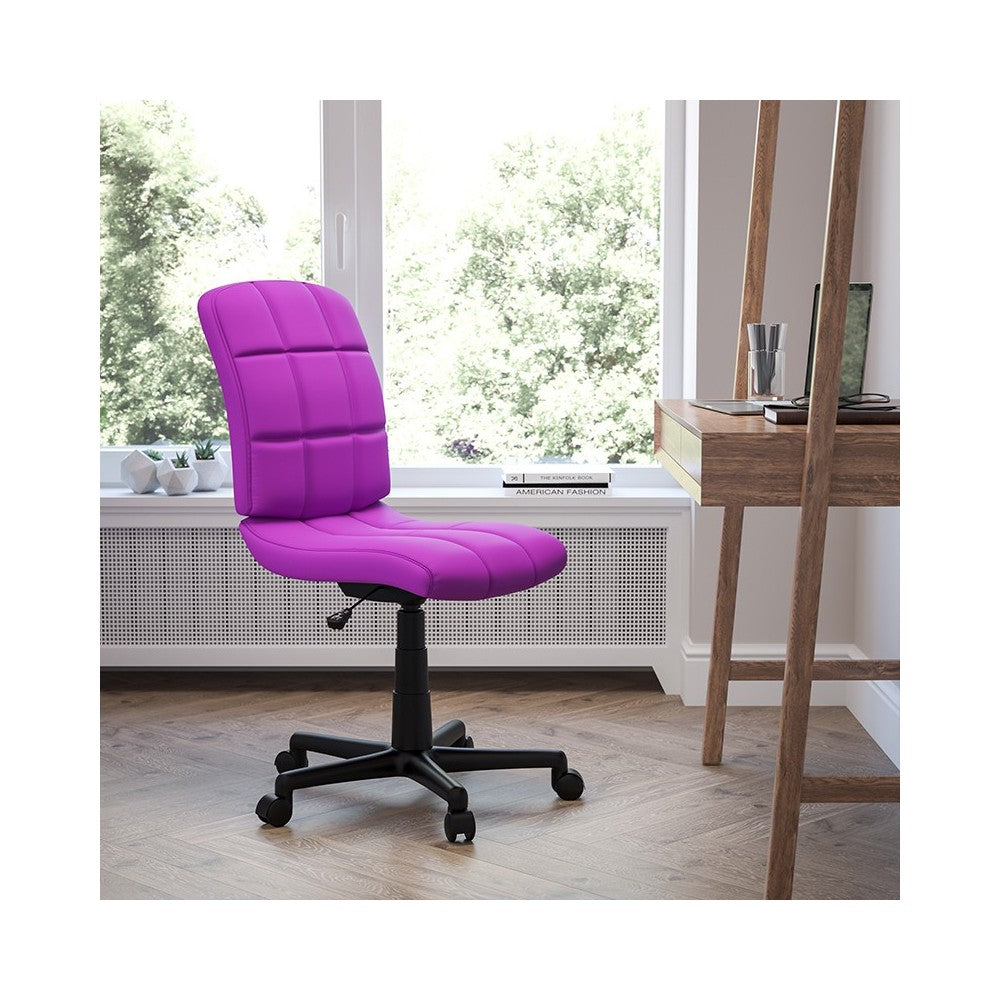 Mid-Back Purple Quilted Vinyl Swivel Task Office Chair