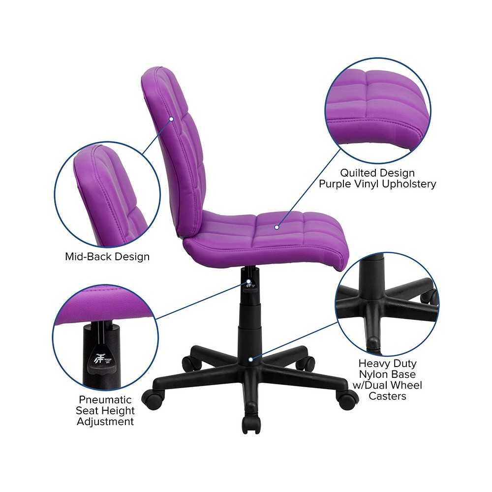 Mid-Back Purple Quilted Vinyl Swivel Task Office Chair