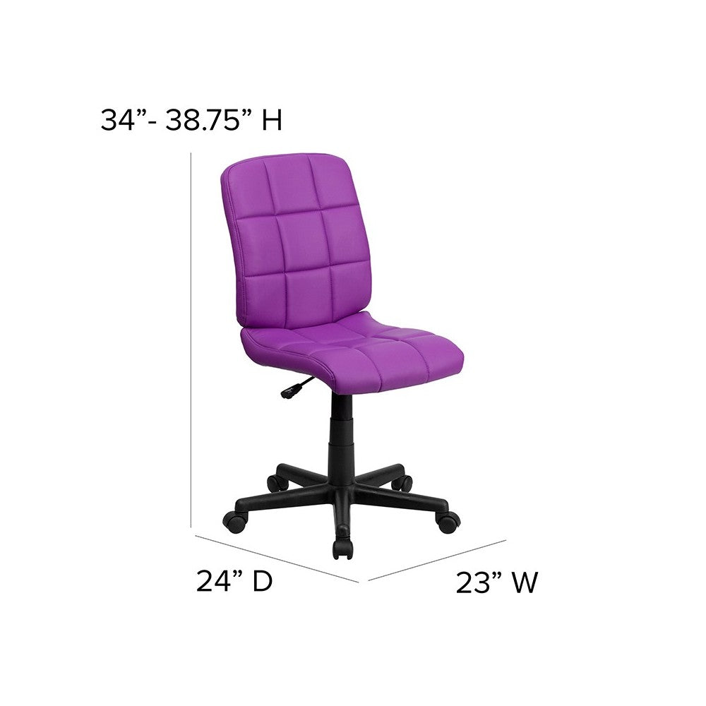 Mid-Back Purple Quilted Vinyl Swivel Task Office Chair