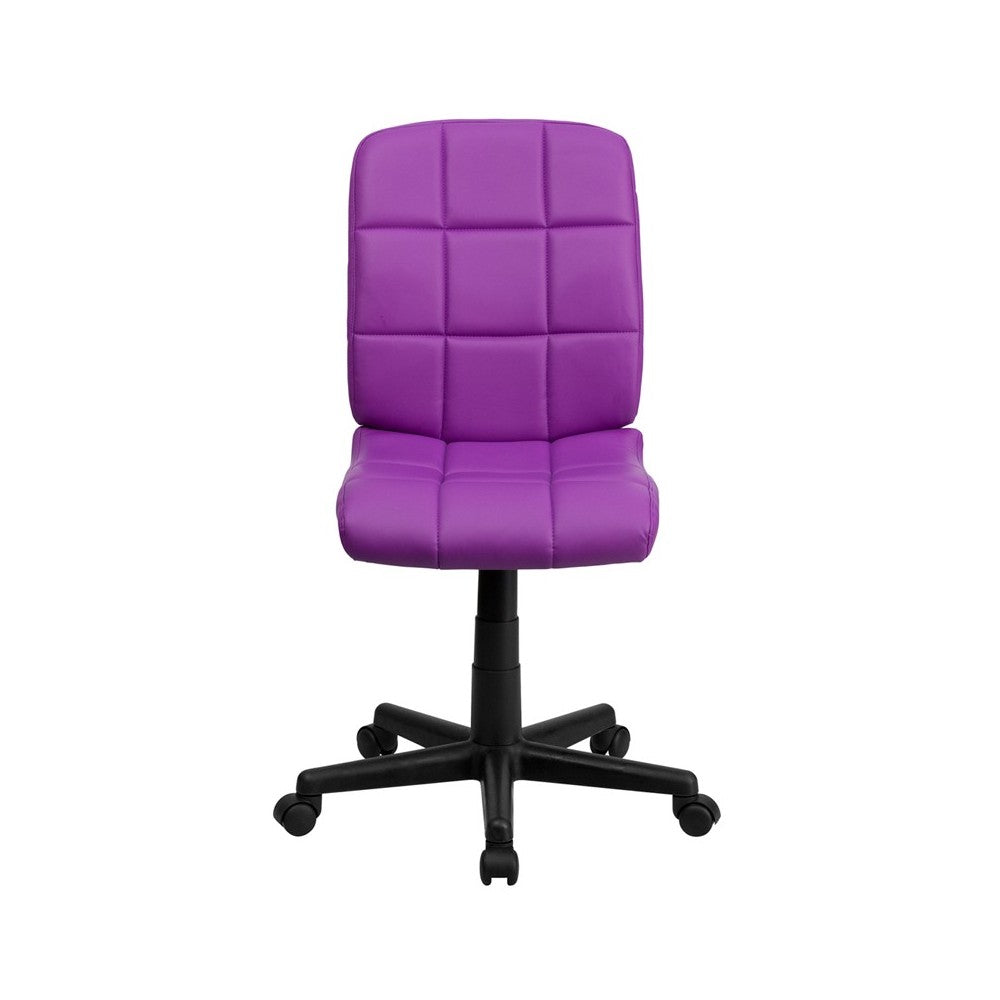 Mid-Back Purple Quilted Vinyl Swivel Task Office Chair
