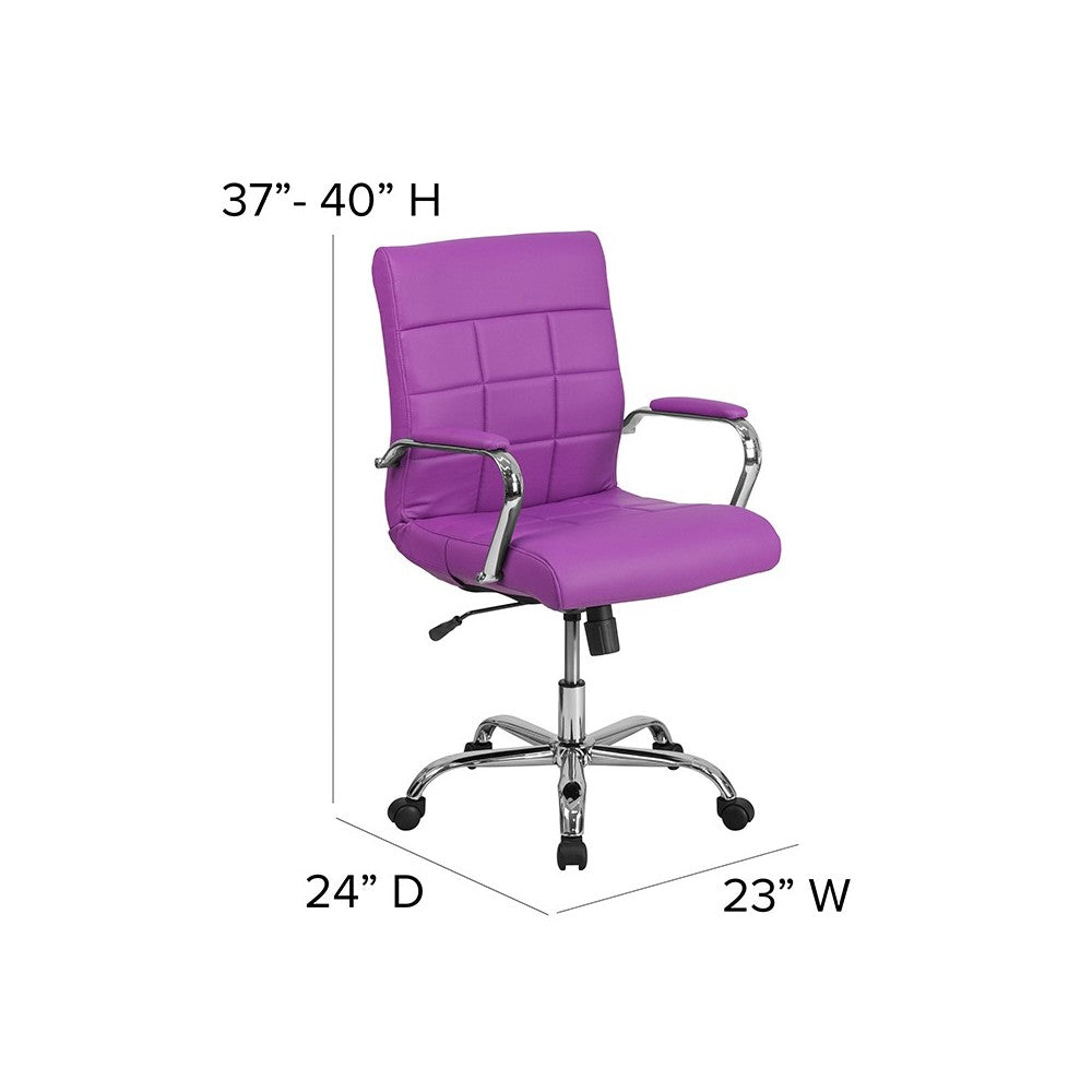 Mid-Back Purple Vinyl Executive Swivel Office Chair with Chrome Base and Arms