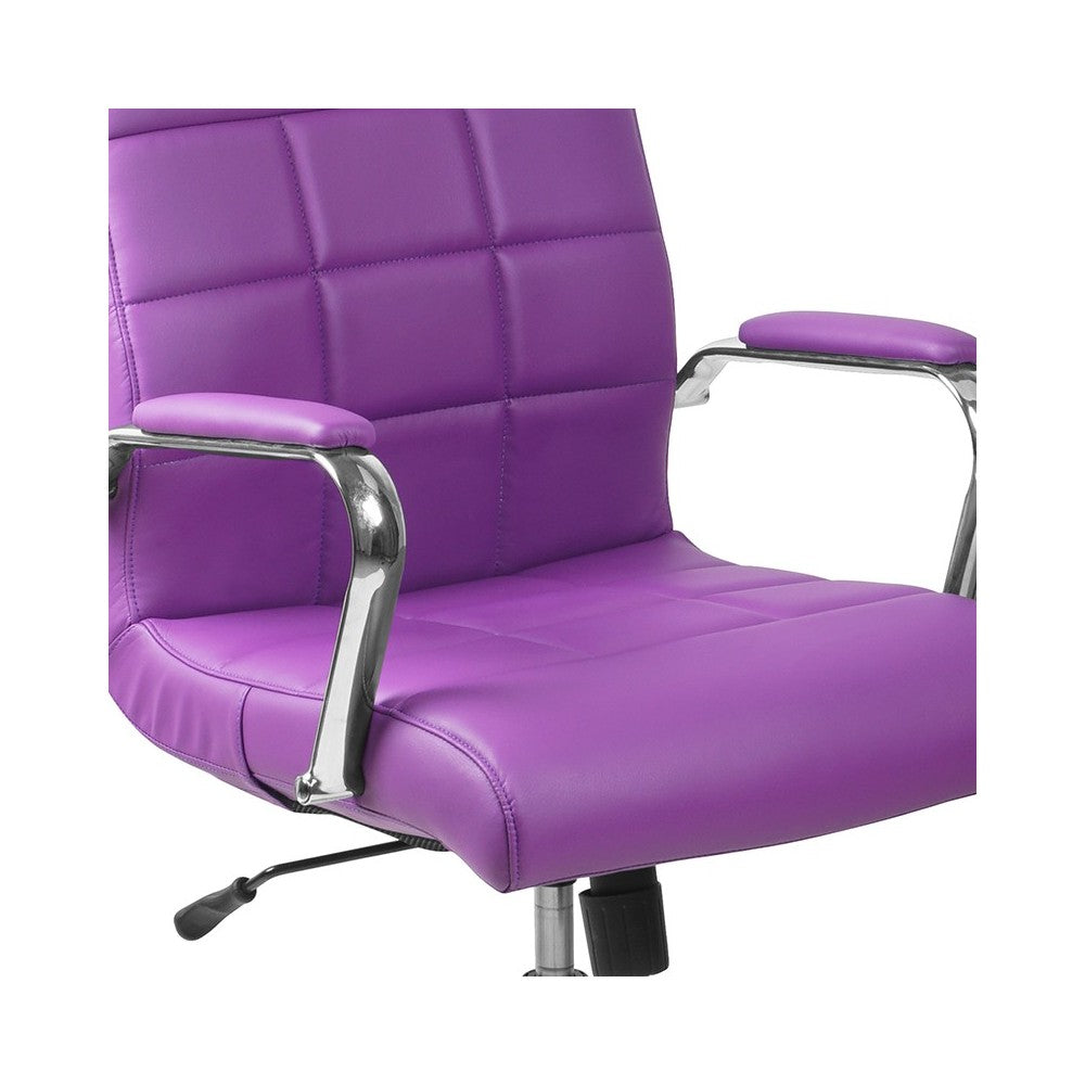Mid-Back Purple Vinyl Executive Swivel Office Chair with Chrome Base and Arms