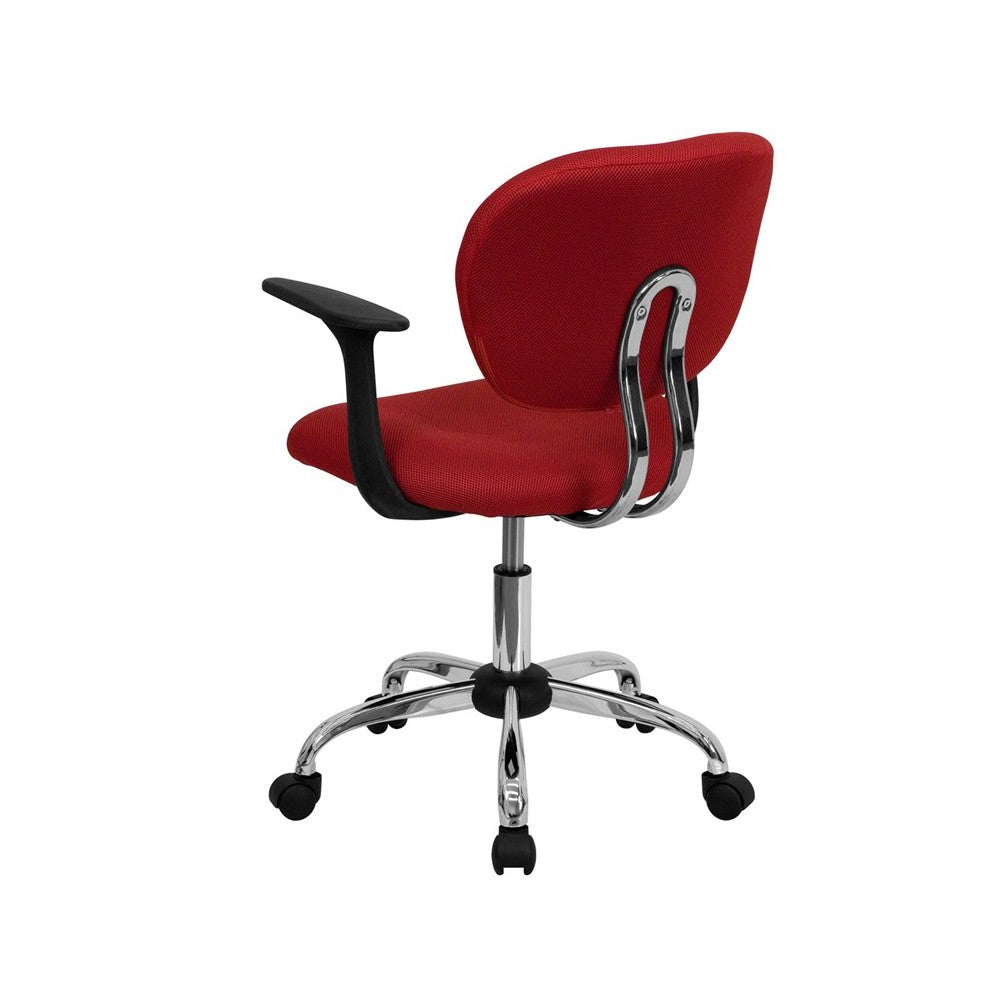 Mid-Back Red Mesh Padded Swivel Task Office Chair with Chrome Base and Arms