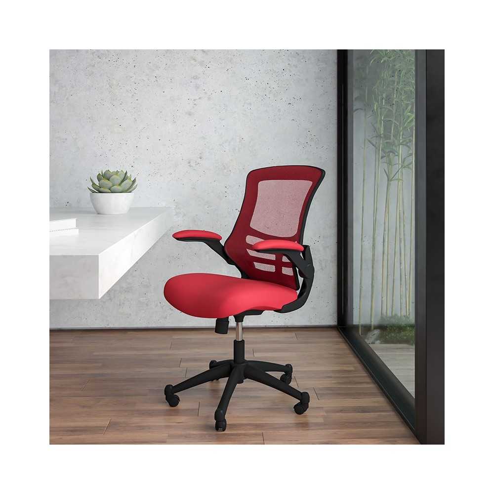 Mid-Back Red Mesh Swivel Ergonomic Task Office Chair with Flip-Up Arms