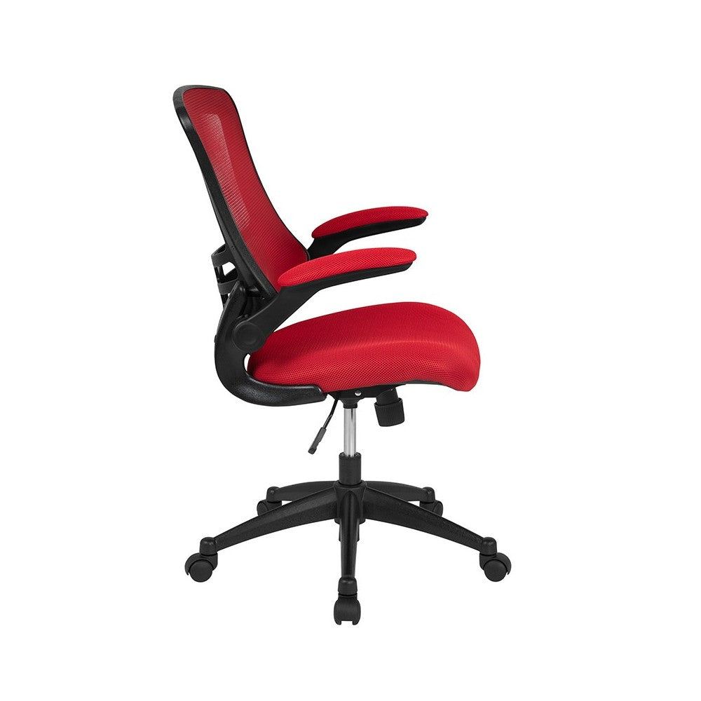 Mid-Back Red Mesh Swivel Ergonomic Task Office Chair with Flip-Up Arms