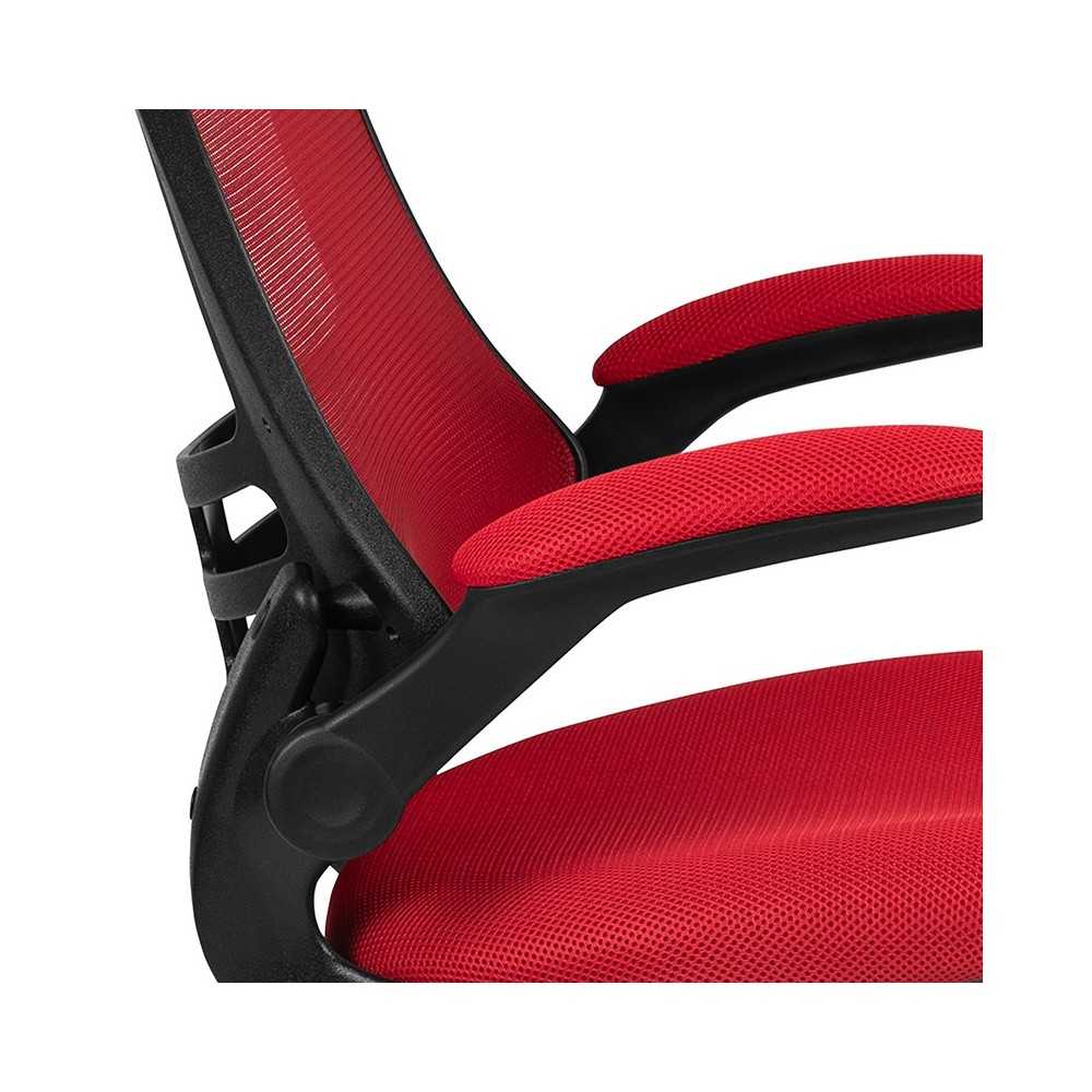 Mid-Back Red Mesh Swivel Ergonomic Task Office Chair with Flip-Up Arms
